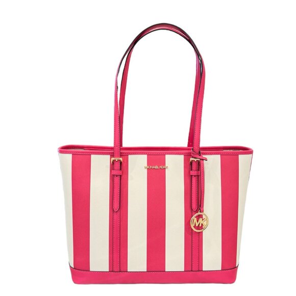 Michael Kors Jet Set Travel Large Shoulder Tote Bag Stripes Electric Pink Multi - Picture 1 of 15